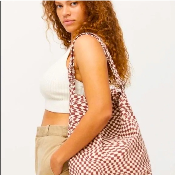 BAGGU Handbags - NWT BAGGU Plaid Horizontal Duck Bag Canvas Tote Adjustable Strap Recycled Canvas